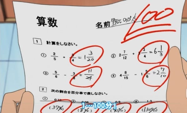 大雄拿著 100 分的考卷